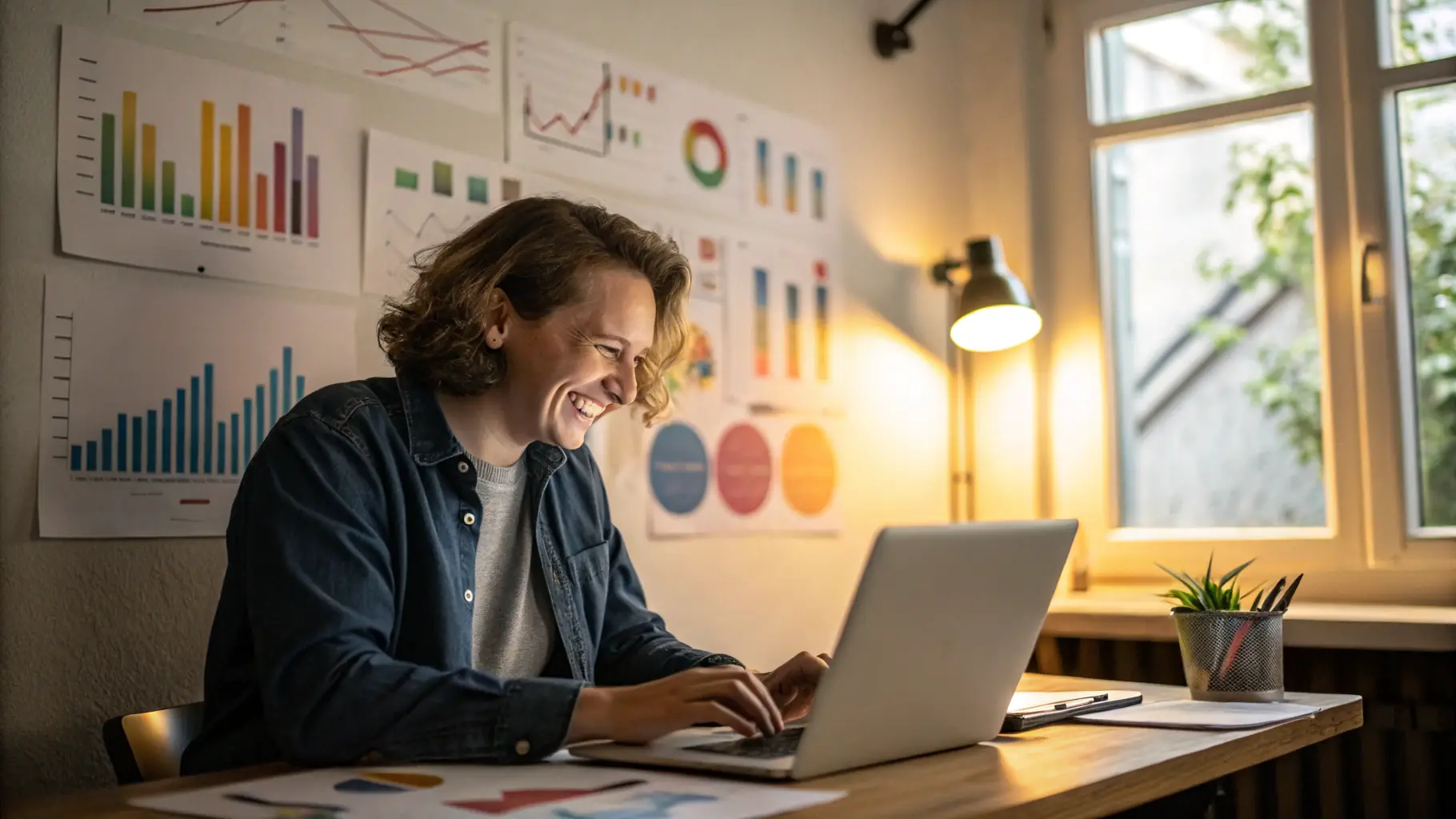 A person reviewing SOL investment charts on a tablet, with a positive and confident expression.
